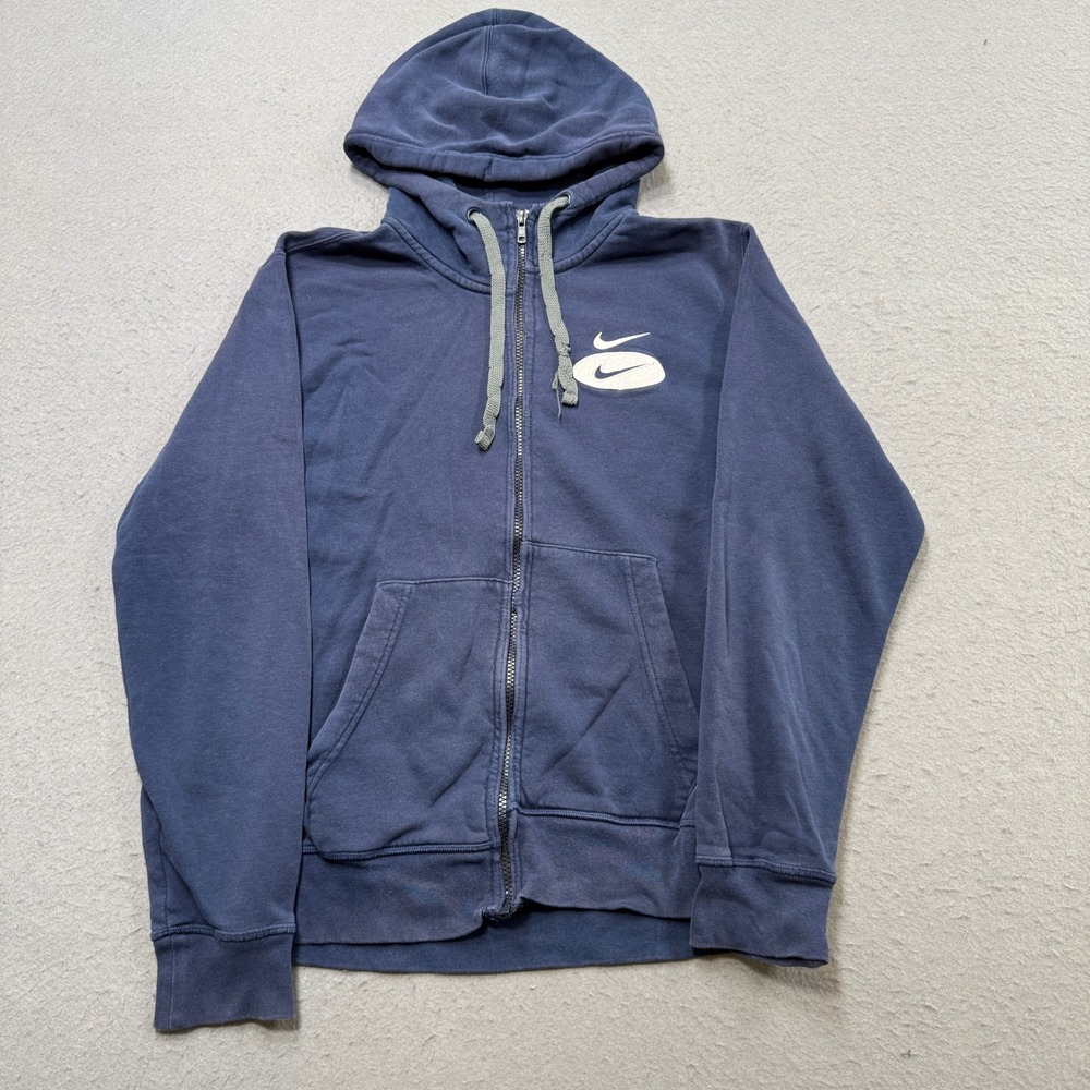 Nike Sportswear Hoodie Mens Small Navy Blue Double Swoosh Fleece Zip Up Athletic